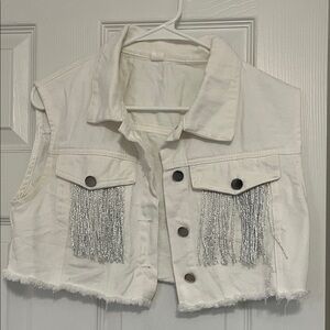 Chic White Vest with Silver Fringe